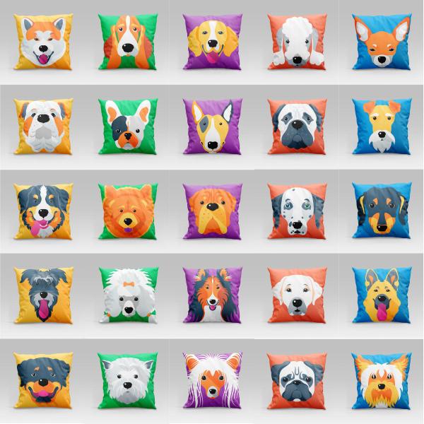 Capa de Almofada Estampada Pet Dog em Veludo Suede 45cm x 45cm - Decoração Raças Cachorros - DOURADOS ENXOVAIS Imagem de Capa de Almofada Estampada Pet Dog em Veludo Suede 45cm x 45cm - Decoração Raças Cachorros