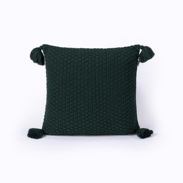 Imagem de Capa De Almofada Pompom C/Zíper 45X45Cm Tricot Verde Musgo