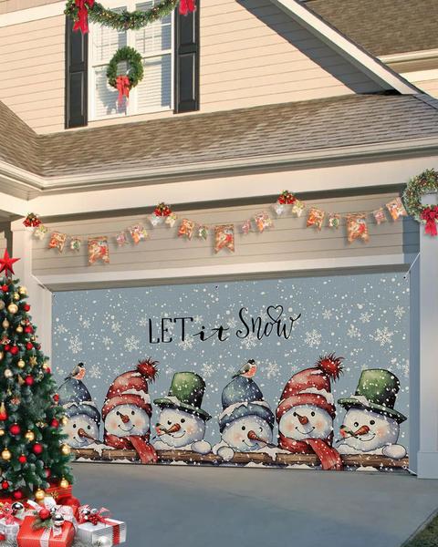 Imagem de Capa de banner de porta de garagem Singingin Christmas Snowman 183x396cm