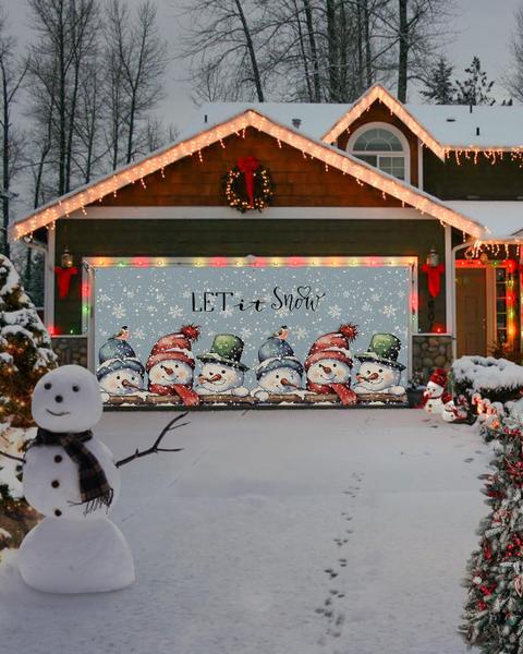 Imagem de Capa de banner de porta de garagem Singingin Christmas Snowman 213x244cm