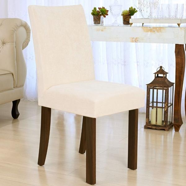 Imagem de Capa de Cadeira para Sala Jantar Suede Creme Premium