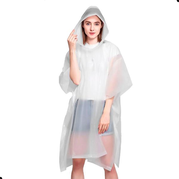 Imagem de Capa De Chuva Adulto Reforçada Eva Transparente Reutilizável Resistente Unissex Com Capuz Masculina Feminina Poncho