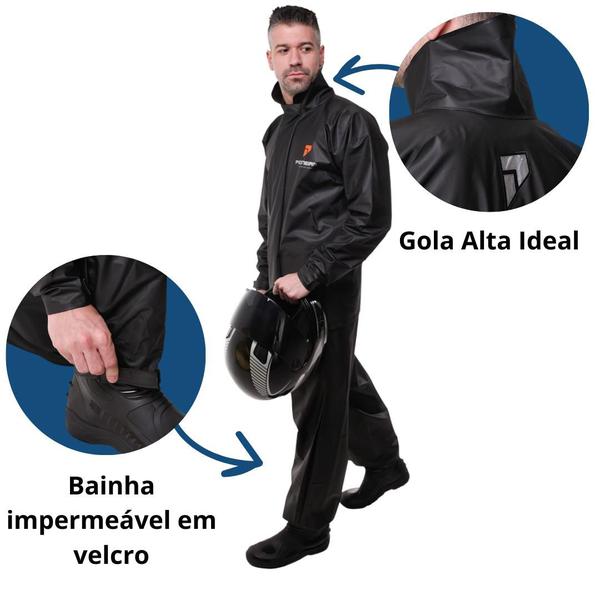 Imagem de Capa de Chuva conjunto com jaqueta com gola e calça pvc 0,28mm Combate Pioneira