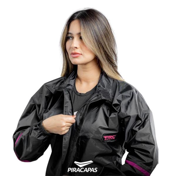 Imagem de Capa de Chuva EGG Feminina Piracapas Nylon Confort Pto/Rosa 