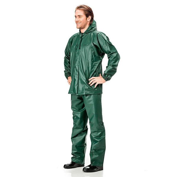 Imagem de Capa de Chuva em PVC Pantaneiro Modelo Pescador com Capuz Cor Verde Militar