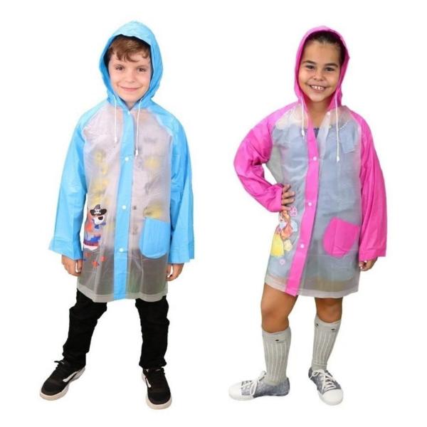 Imagem de Capa de chuva infantil para menina menino com capuz e bolsos pvc reforçada escolha a sua 