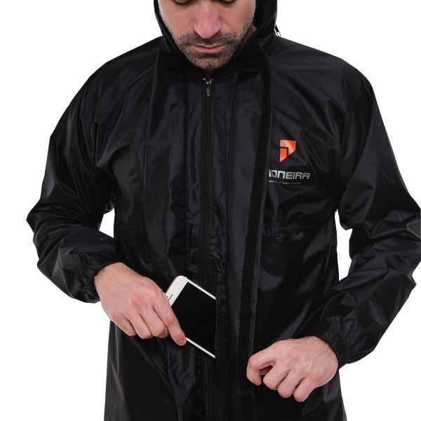 Imagem de Capa de Chuva Masculino Preto Emborrachado Para Motociclistas Com Capuz e Bolso Tam G Pioneira