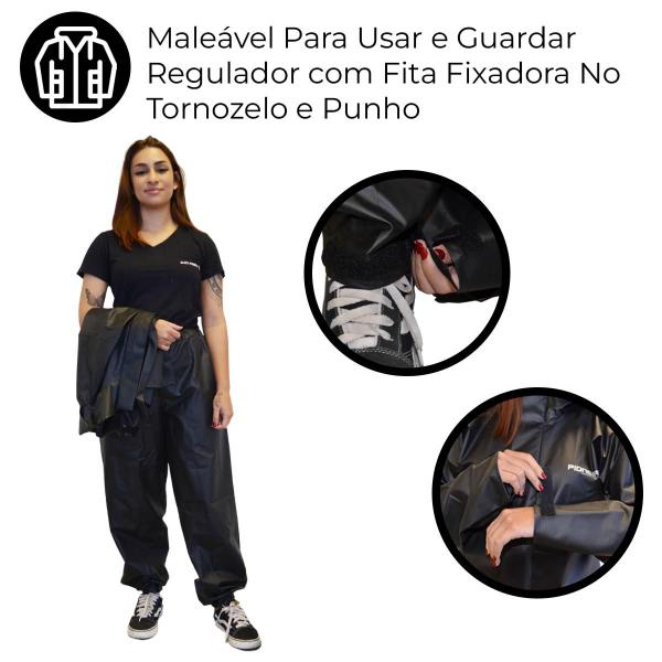 Imagem de Capa De Chuva Motoqueira Impermeável Forrada Resistente Com Elástico E Refletivo Conjunto Feminino Tamanho P