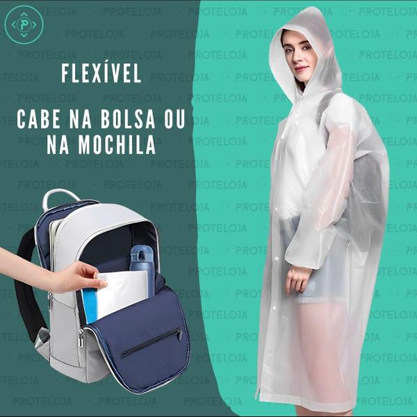 Imagem de Capa De Chuva PVC Capuz Reforçada Impermeável Unisex Feminina e Masculina Reutilizável