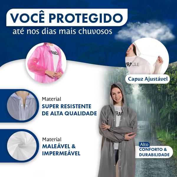 Imagem de Capa De Chuva Reforçada Adulto Eva Impermeável Transparente Resistente Unissex Resistente