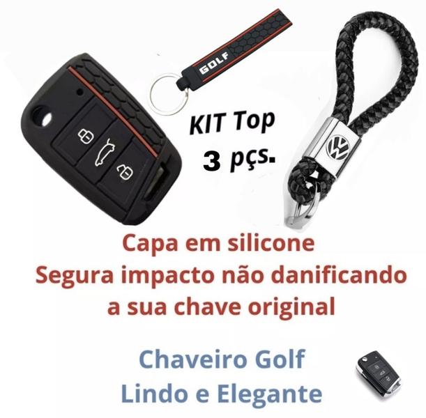 Imagem de Capa De Cilicone Para Proteção De Chaves Veicular Vw Amarok Polo Golf Gol Voyage + Chaveiro Couro