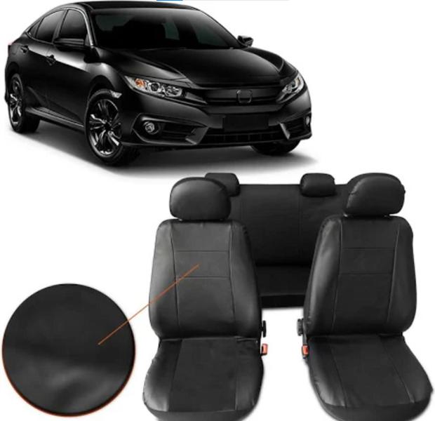 Capa de couro para banco do Honda Civic 2016-2021 com costura branca - ferro tech Imagem de Capa de couro para banco do Honda Civic 2016-2021 com costura branca