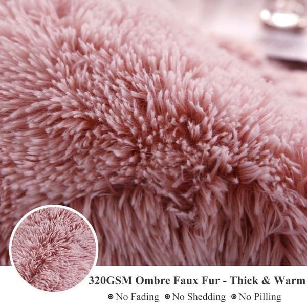 Imagem de Capa de edredom Exge Plush Shaggy Faux Fur Queen Size Pink Ombre