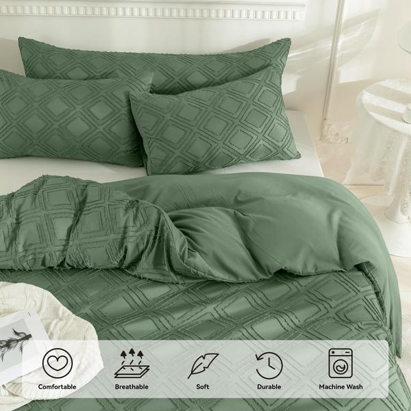 Imagem de Capa de edredon JELLYMONI Green Microfiber Tufted King Size