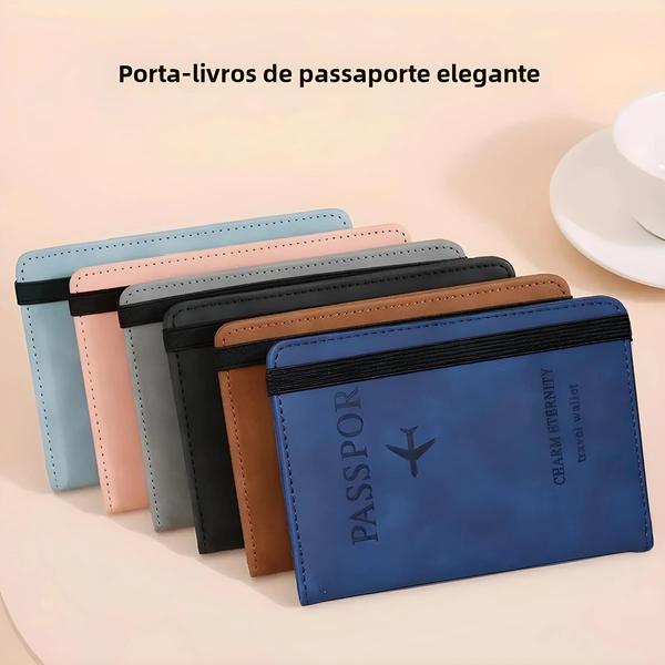 Capa de Passaporte de Couro PU RFID - Unissex, com Porta-Cartões e Proteção Anti-Furto Imagem de Capa de Passaporte de Couro PU RFID - Unissex, com Porta-Cartões e Proteção Anti-Furto
