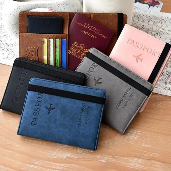 Capa de Passaporte de Couro PU RFID - Unissex, com Porta-Cartões e Proteção Anti-Furto Imagem de Capa de Passaporte de Couro PU RFID - Unissex, com Porta-Cartões e Proteção Anti-Furto