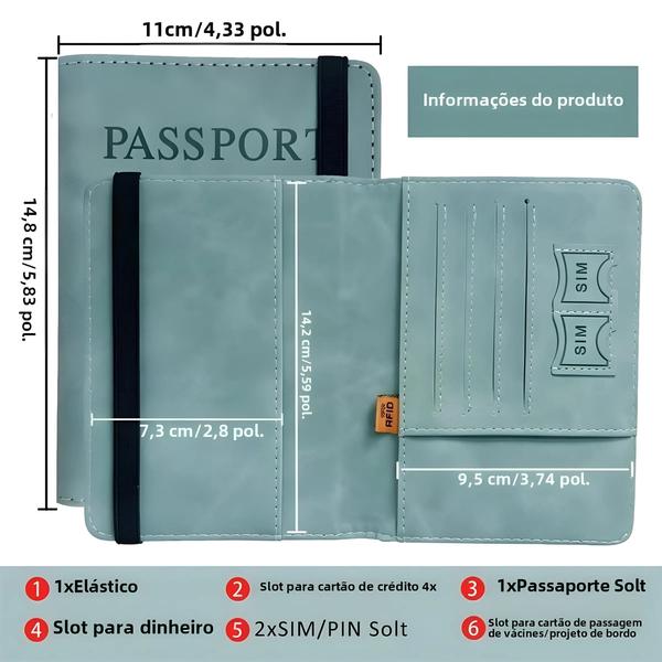 Imagem de Capa De Passaporte De Couro PU RFID Unissex Multifuncional Carteira De Cartão De Identificação