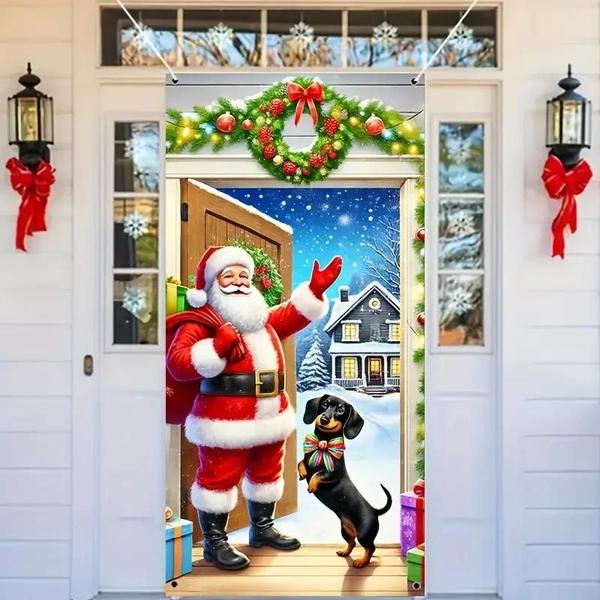 Imagem de Capa de Porta de Natal Papai Noel - 90x180cm - Decoração para Interior e Exterior