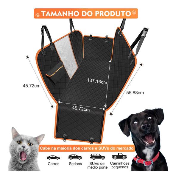 Imagem de Capa De Proteção Para Banco Traseiro Pets Com Cinto Versátil 4x1 - Preto Com Borda Laranja - Estoquee