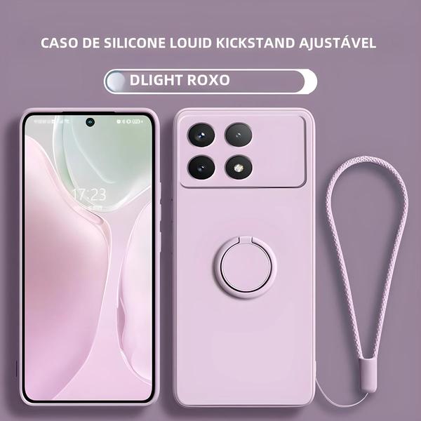 Imagem de Capa de Silicone Líquido Anti-Choque para Xiaomi Poco X6 Pro com Suporte de Anel