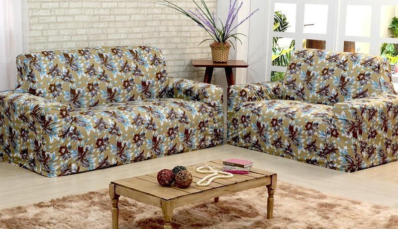 Imagem de Capa De Sofa Adere Floral Bege 02 E 03 Lugares