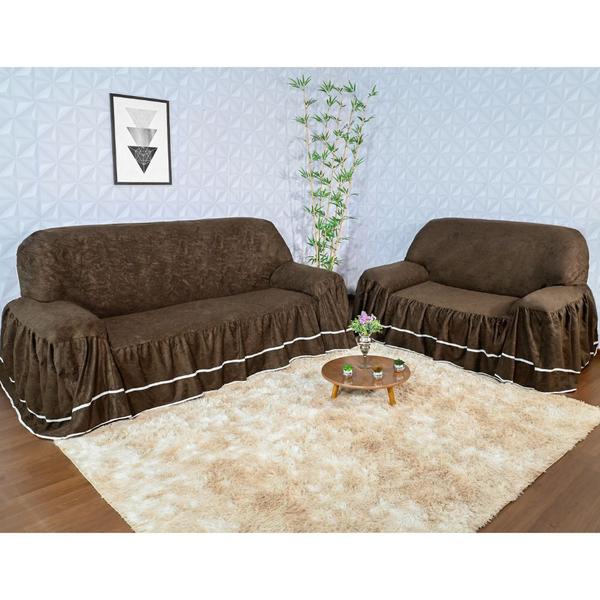 Imagem de Capa de Sofa Dalila Suede 2 Lugares Marrom Tecido Premium