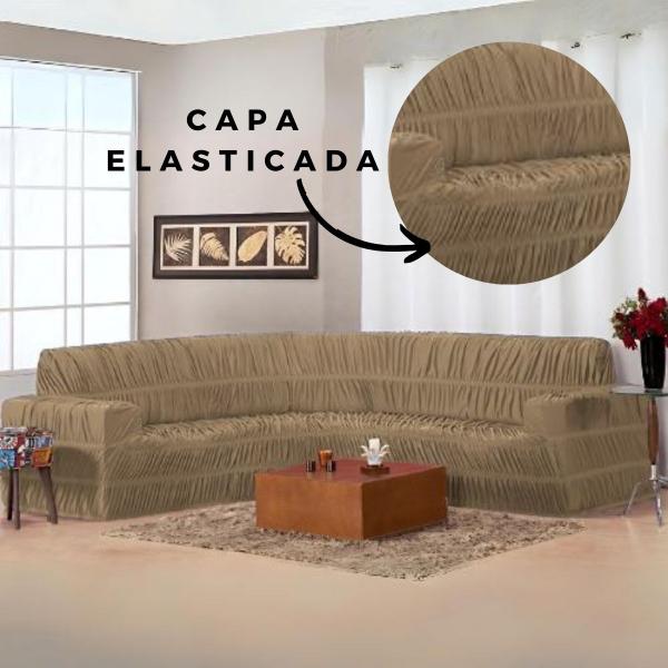 Imagem de Capa De Sofa De Canto 4 Lugares 21 Elasticos Ibitex De Malha Gel Elasticada Grossa Costura Super Reforçada