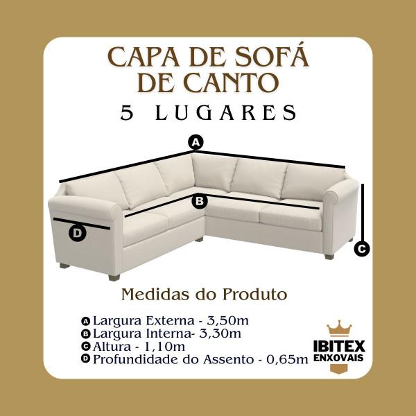 Imagem de Capa De Sofa De Canto 5 Lugares 21 Elasticos Ibitex De Malha Gel Elasticada Grossa Costura Super Reforçada