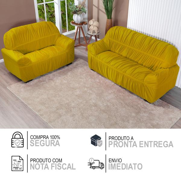 Imagem de Capa De Sofá Elasticada King 3 E 2 Lugares Sala Malha Gel Grande Amarelo