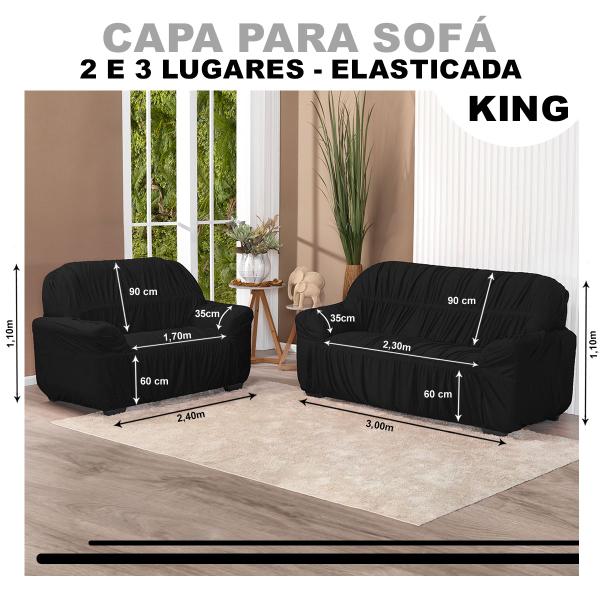 Imagem de Capa De Sofá Elasticada King 3 E 2 Lugares Sala Malha Gel Grande Preto