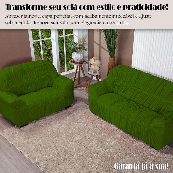 Imagem de Capa De Sofá Elasticada King 3 E 2 Lugares Sala Malha Gel Grande Verde Oliva