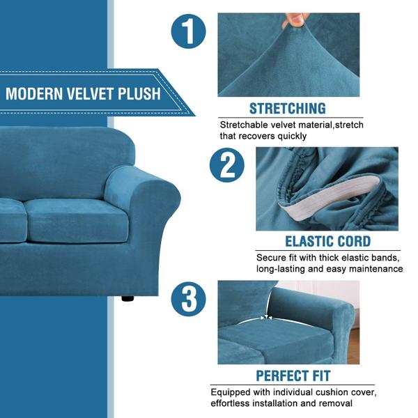 Imagem de Capa de sofá H.VERSAILTEX Modern Velvet Plush 4 peças azul