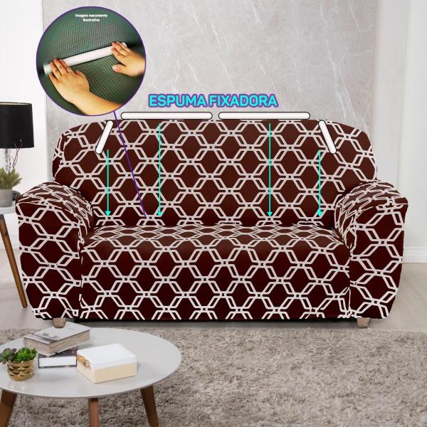 Imagem de Capa De Sofa Moderna 1+2+3 Lugares  Geo Tabaco Luxo 