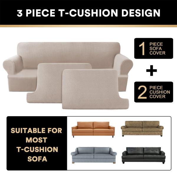 Imagem de Capa de sofá PrinceDeco T Cushion Sand Color 3 peças