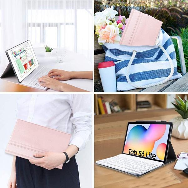 Imagem de Capa de Tablet com Teclado Tab S6 Lite em Couro Folio - Ouro Rosa