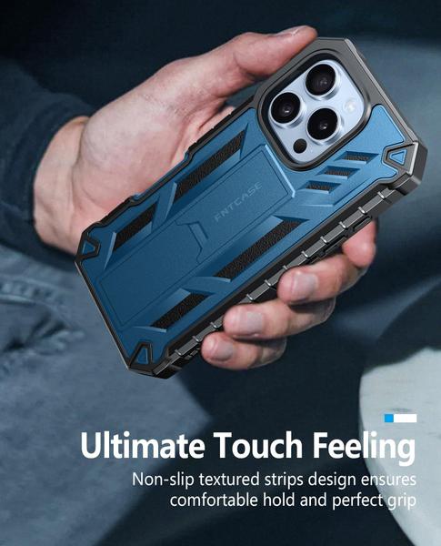 Imagem de Capa de telefone FNTCASE para iPhone 16 Pro de 6,3" com suporte azul