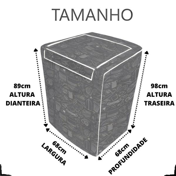 Imagem de Capa Estampada Cinza Ziper Máquina De Lavar Roupas 12kg A 16kg