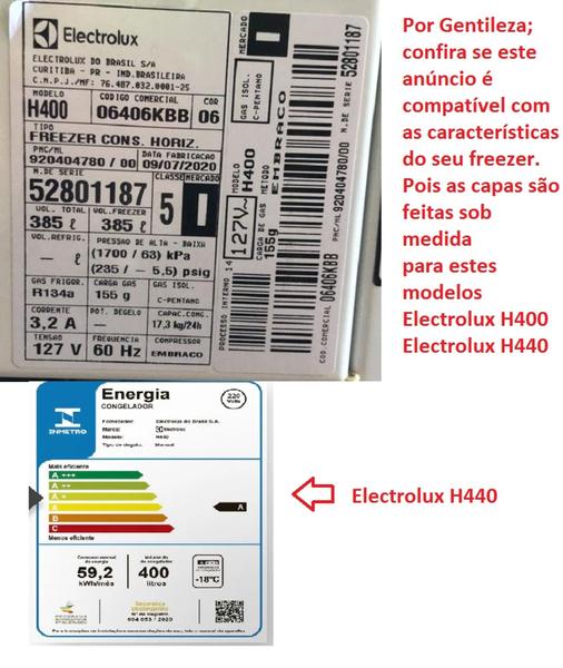 Capa Freezer Pazama Electrolux H400 385L 65X68cm cada tampa Cor Capa Freezer Pazama Electrolux H400 385L 65X68cm cada tampa Cor