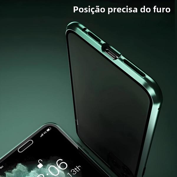 Imagem de Capa Magnética de Metal 360° para iPhone 15/14/13/12/11 - Proteção de Vidro