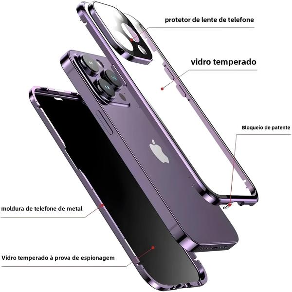 Imagem de Capa Magnética de Vidro Duplo para iPhone 15/14/13/12/Pro Max - Proteção de Lente