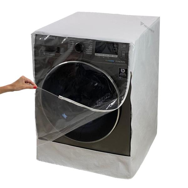 Capa Maquina Lava e Seca Samung 13 Kg WD7000T Eco Bubble Abertura Frontal Transparente Ziper Branca - VIP CAPAS Imagem de Capa Maquina Lava e Seca Samung 13 Kg WD7000T Eco Bubble Abertura Frontal Transparente Ziper Branca