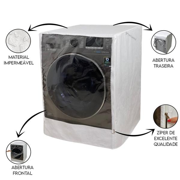 Capa Maquina Lava e Seca Samung 13 Kg WD7000T Eco Bubble Abertura Frontal Transparente Ziper Branca - VIP CAPAS Imagem de Capa Maquina Lava e Seca Samung 13 Kg WD7000T Eco Bubble Abertura Frontal Transparente Ziper Branca