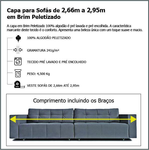 Imagem de Capa p/ Sofá Retrátil e Reclinável em Brim PELETIZADO-  Veste Sofás de 2,66m até 2,95m