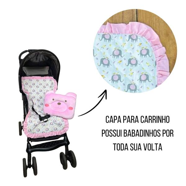 Imagem de Capa para Carrinho de Bebê com Almofada Cara de Urso Menina Menino 02 Peças