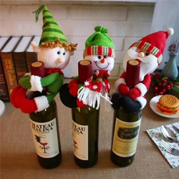 Imagem de Capa para Garrafa de Vinho - Papai Noel e Boneco de Neve - Decoração de Natal