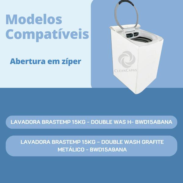 Capa para máquina de lavar brastemp 15kg impermeável - Clean Capas Imagem de Capa para máquina de lavar brastemp 15kg impermeável
