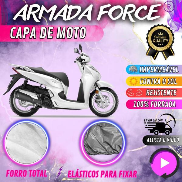 Imagem de Capa para Moto HONDA SH 300i 100% Forrada Forro Total Armada Force 100% Impermeável Forro Total Protege Sol Chuva Poeira Lona Proteção Automotiva