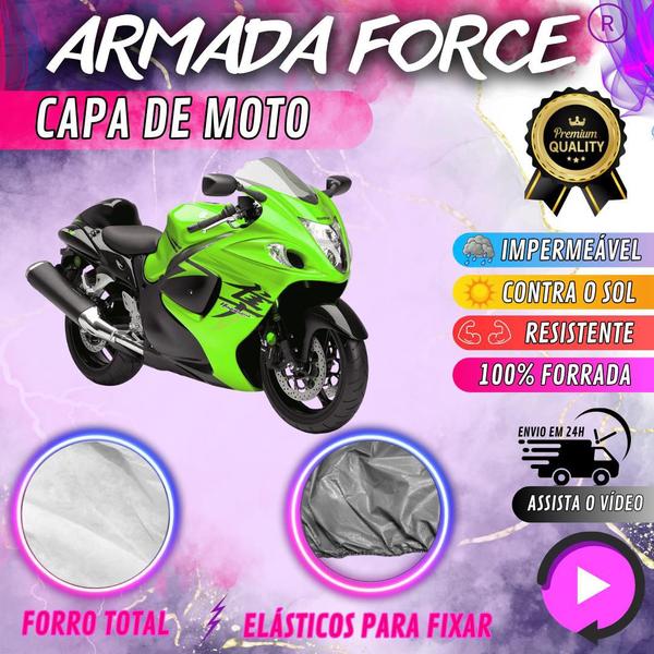 Imagem de Capa para Moto SUZUKI HAYABUSA 100% Forrada Forro Total Armada Force 100% Impermeável Forro Total Protege Sol Chuva Poeira Lona Proteção Automotiva