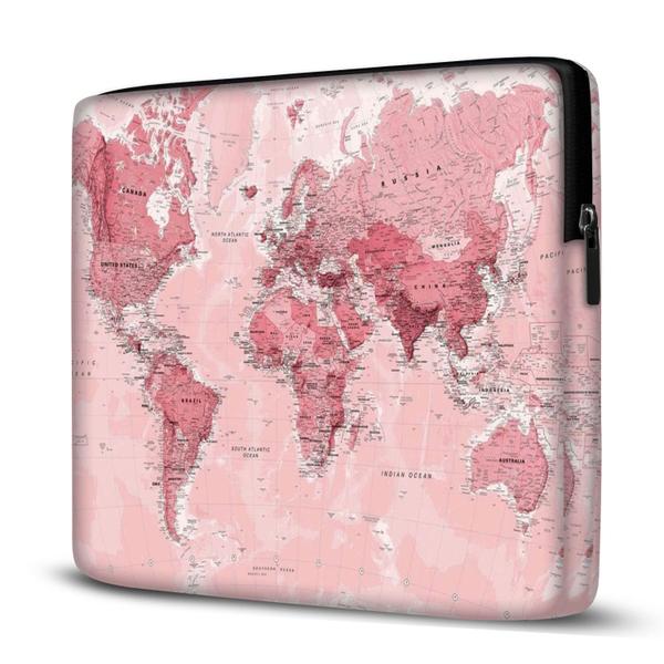 Imagem de Capa Para Notebook Neoprene 15.6 Polegadas Mapa Mundi Rosa