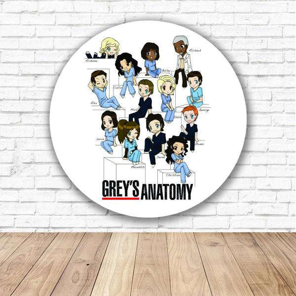 Imagem de Capa para Painel Redondo Greys Anatomy Tecido Sublimado Veste Fácil 1,50mx1,50m Festa Aniversário